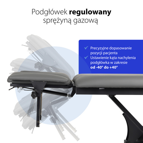 Stół rehabilitacyjny Fortis 4 ERGO, elektryczna regulacja, pilot ręczny, poduszka ERGO, kółka