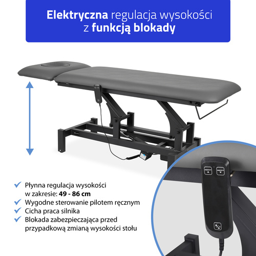 Stół rehabilitacyjny Fortis 2 ERGO,  elektryczna regulacja, pilot ręczny, poduszka ERGO, kółka