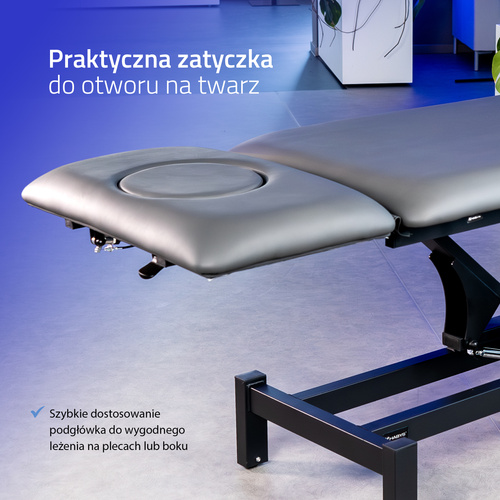 Stół rehabilitacyjny Fortis 2 ERGO,  elektryczna regulacja, pilot ręczny, poduszka ERGO, kółka