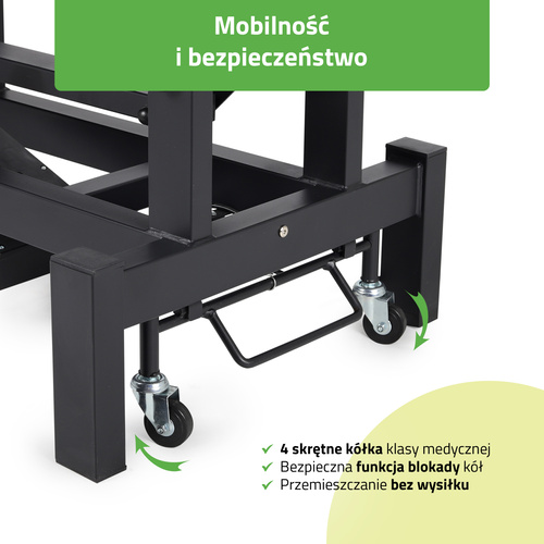 Stół rehabilitacyjny, do masażu, elektryczny Fortis 2 Ergo - pilot ręczny, szaro czarny