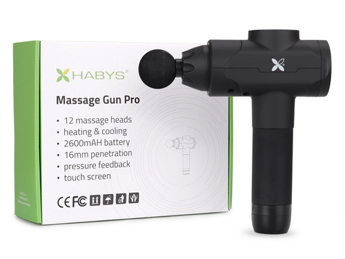 Pistolet do masażu masażer wibracyjny massage gun PRO, wyświetlacz LED, końcówka grzejąca i chłodząca