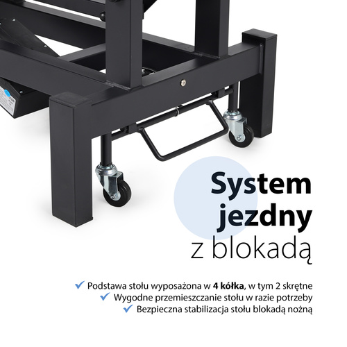 Stół rehabilitacyjny Fortis 4 ERGO, elektryczna regulacja, pilot ręczny, poduszka ERGO, kółka