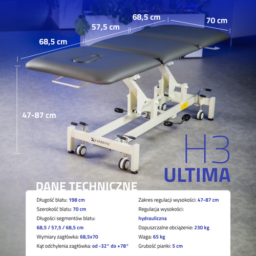 Stół rehabilitacyjny, do masażu, hydrauliczny - Ultima H3