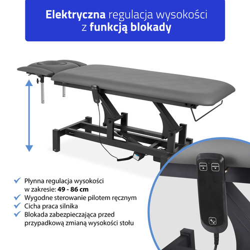 Stół rehabilitacyjny Fortis 4 ERGO, elektryczna regulacja, pilot ręczny, poduszka ERGO, kółka