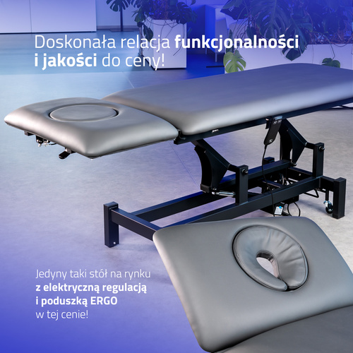 Stół rehabilitacyjny, do masażu, elektryczny Fortis 2 Ergo - pilot ręczny, szaro czarny