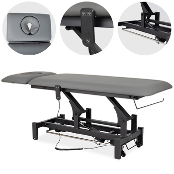 Stół rehabilitacyjny, do masażu, elektryczny Fortis 2 Ergo - pilot ręczny, rama sterująca, szaro czarny